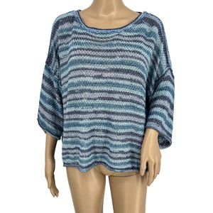 POL sweater small loose knit blue purple striped 3/4 sleeve crew neck lightwei